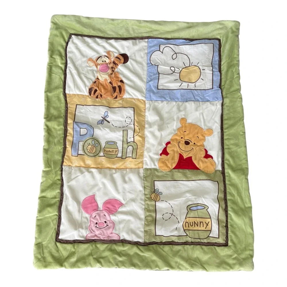 Disney Winnie the Pooh Tigger Piglet Baby Nursery Quilt Blanket Sage Green 41x32